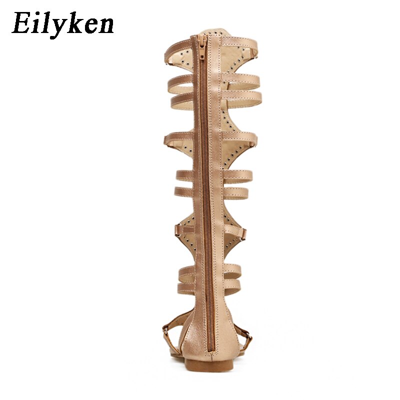 Eilyken-Sandalias romanas de gladiador para mujer, zapatos de cuero con remaches, Punta abierta, flecos, tacón plano, talla 35-40