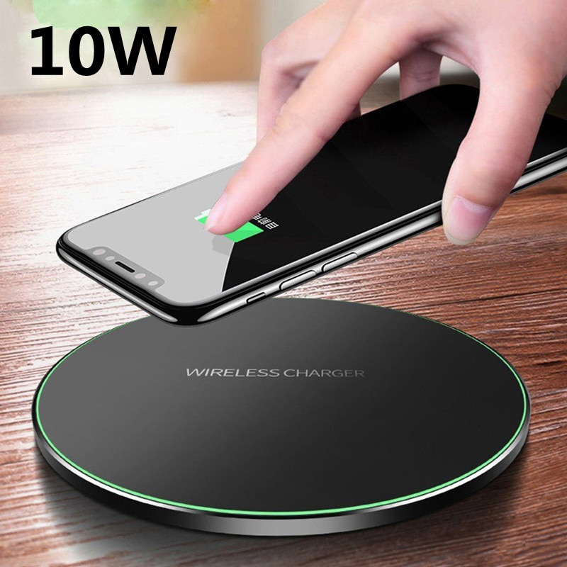 10W/7.5W/5W Metal Qi Wireless Charger for iPhone Xs Max X 8 Plus QC3.0 USB Phone Fast Charging Pad for Samsung Note 9 8 S10 Plus