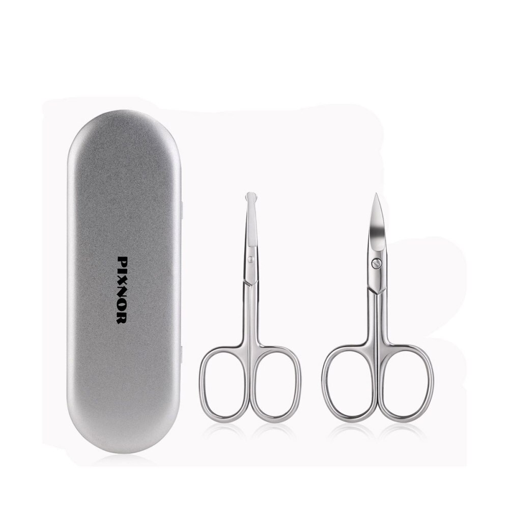 PIXNOR 2pcs Safe Facial Grooming Scissors Set Nose Vibrissa Nostril Ear Hair Scissor with Mustache Beard Trimmer Sicissor