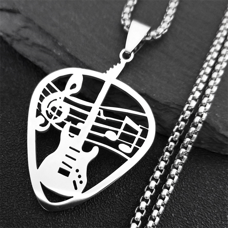 Collana con ciondolo plettro per chitarra musica rock musicale per donna/uomo Collare per gioielli regalo per feste con catena per basso musicale punk in acciaio inossidabile
