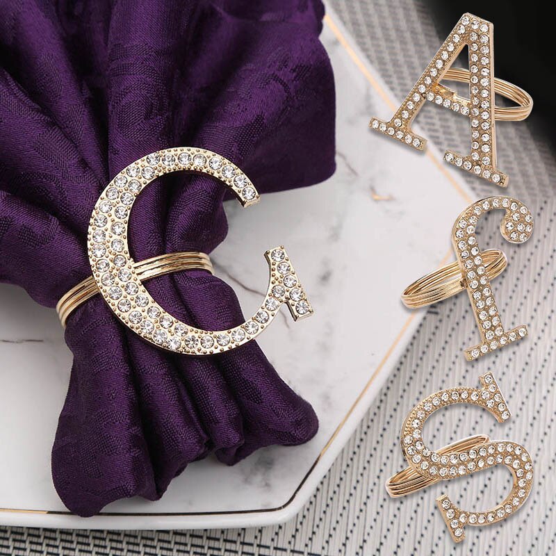 Strass lucidi lettera inglese portatovagliolo creativo colore oro iniziali tovagliolo fibbia tavolo ristorante stoviglie occidentali