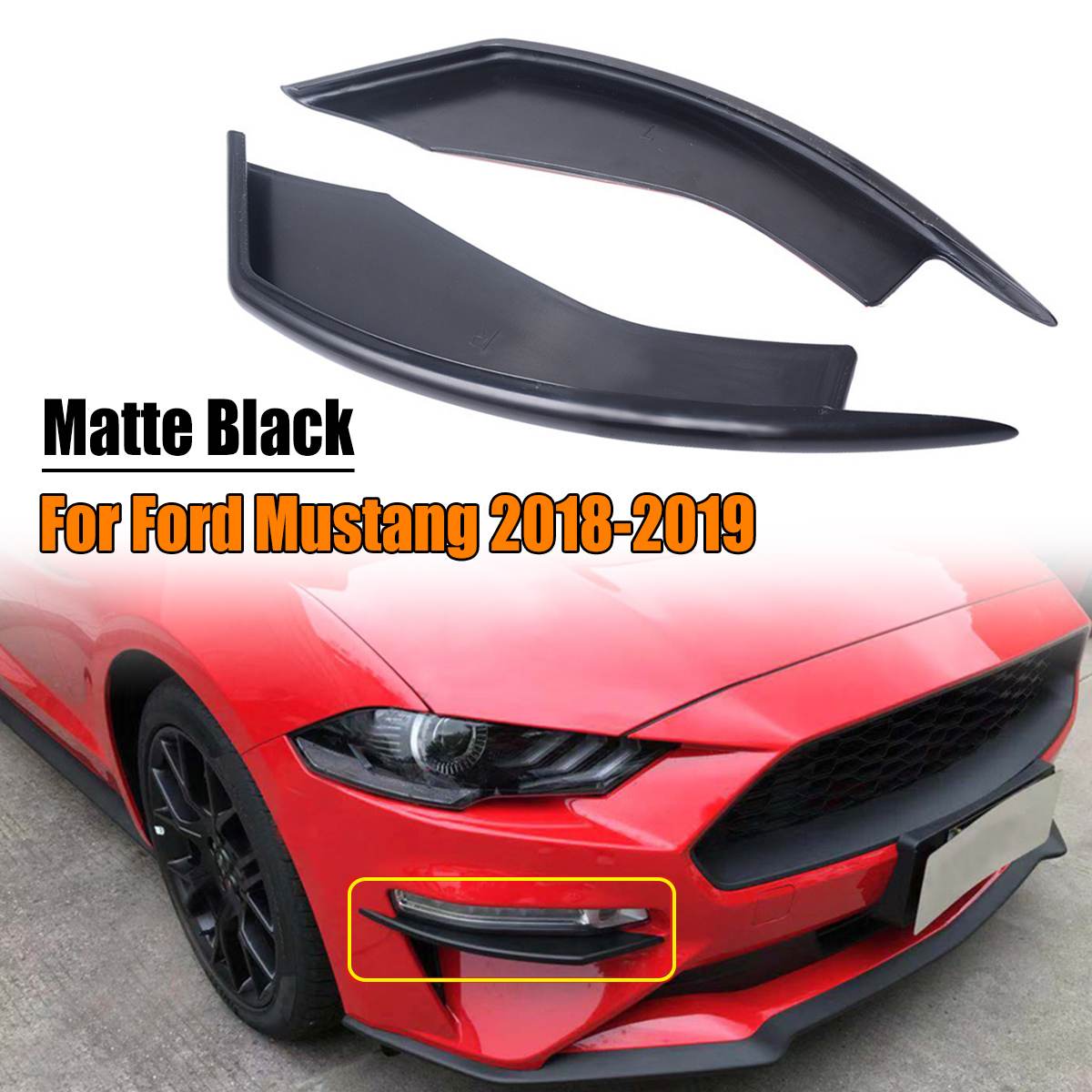 3D Air-Intake Trim Panel Decorative Plates+ Front Bumper Vent Winglets Fog Light Canard+ Hood Vent Kits For Ford-Mustang -19: Fog light Canardtrim