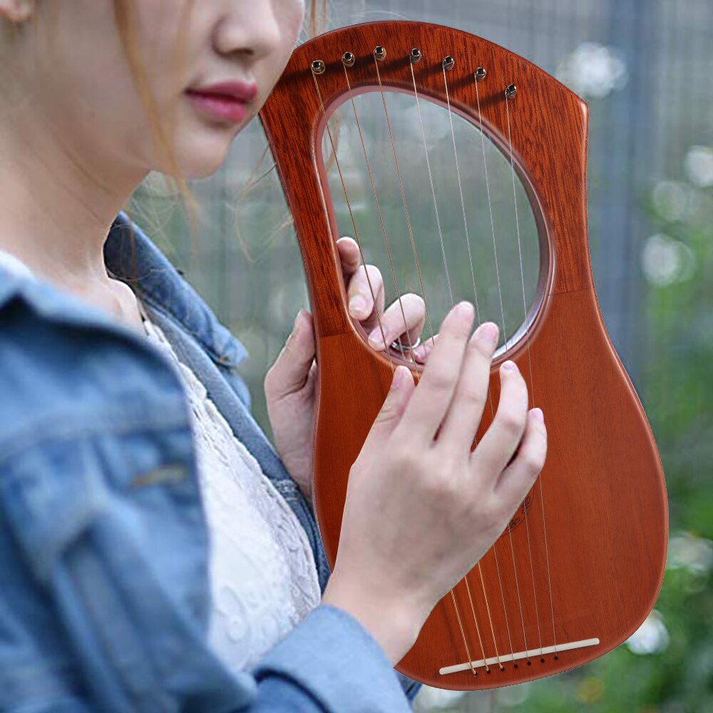 ammoon Small 7-String Lyre Harp Lyre Piano Steel Wire Strings Mahogany Plywood Body Mahogany Veneer Topboard String Instrument