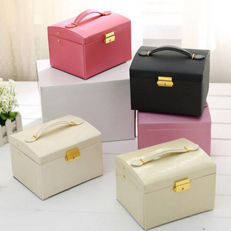 Pu Leather Jewelry Box Trendy Luxury Three-Layer Double Drawer Jewelry Box Stud Earrings Rings Jewelry Box