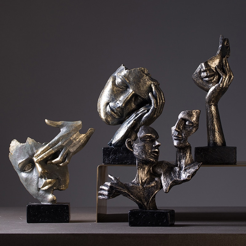 Estatuas modernas, creativas, abstractas, salas de estar de arte, muebles antiguos para el hogar y decoraciones en el norte de Europa