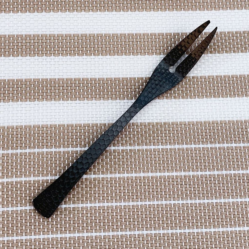 Volledige Gehamerd Zwart Servies 304 Rvs Luxe Bestek Set Steak Mes Theelepels Vorken Voor Thuis Keukengerei: Fruit Fork
