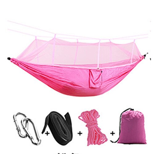 Hamaca portátil con mosquitera para acampar, tienda impermeable con mosca de lluvia, lona, doble, ligera, de nailon, para exteriores: Rosa