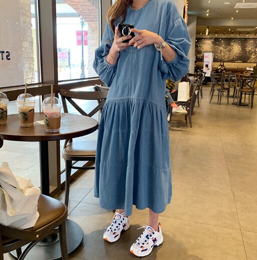 SuperAen luźna na co dzień długa obcisła solidna latarnia rękaw w połowie łydki sukienki damskie: Default Title