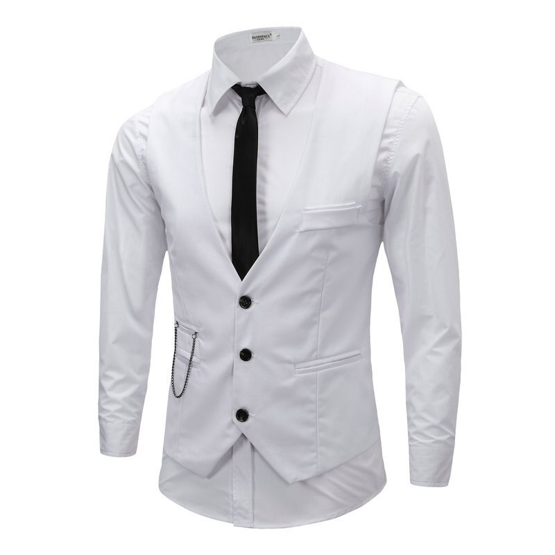 Spring Wedding Dress Waistcoat Business Formal Vest Men's Cotton Gentry Suits Tops: white / XL