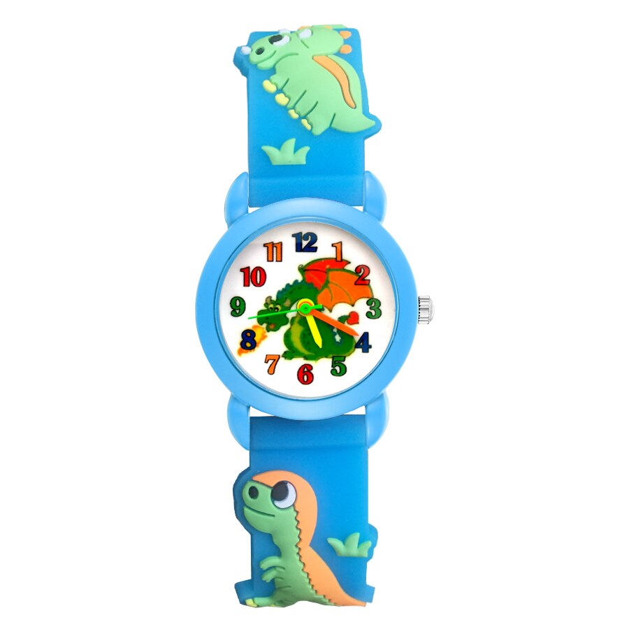 Tegneserie dinosaur stil børn ure børn studerende piger kvarts 3d silikone armbåndsur  jp04: Himmelblå