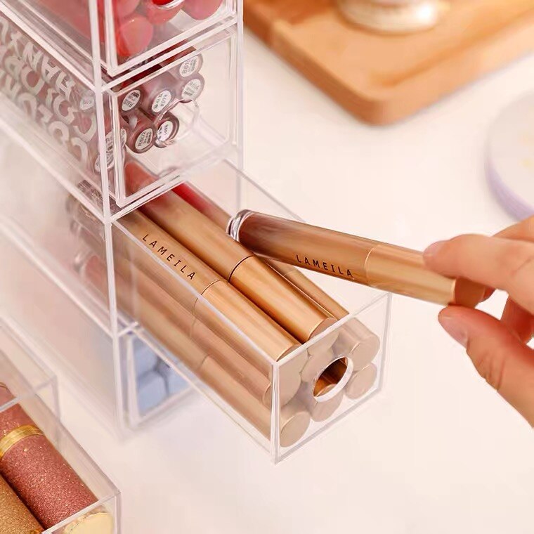 Boîte de rangement acrylique de grande capacité à 4 grilles, boîte de rangement pour cosmétiques, brosses de maquillage, crayons, outils de maquillage