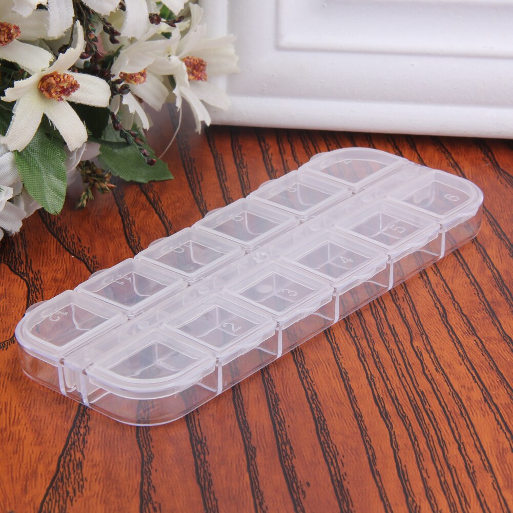 12 Grids Nail Art Box Empty Divided Case Nail Tips Rhinestone Beads Gems Storage Box Clear Plastic Container Organizer Box Bins