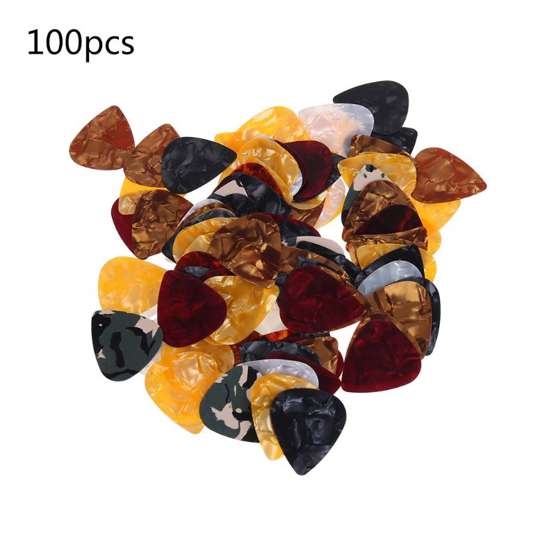 Guitar pick plekter 100 stk trekant celluloid instrumenter 0.46mm tilfældige farver