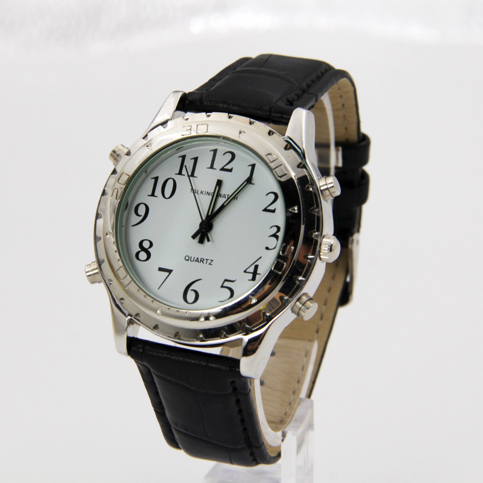 Mode Eenvoud Heren Horloges Engels Talking Klok Voor Blind Of Slechtzienden Horloge Jezelf Quartz Horloge