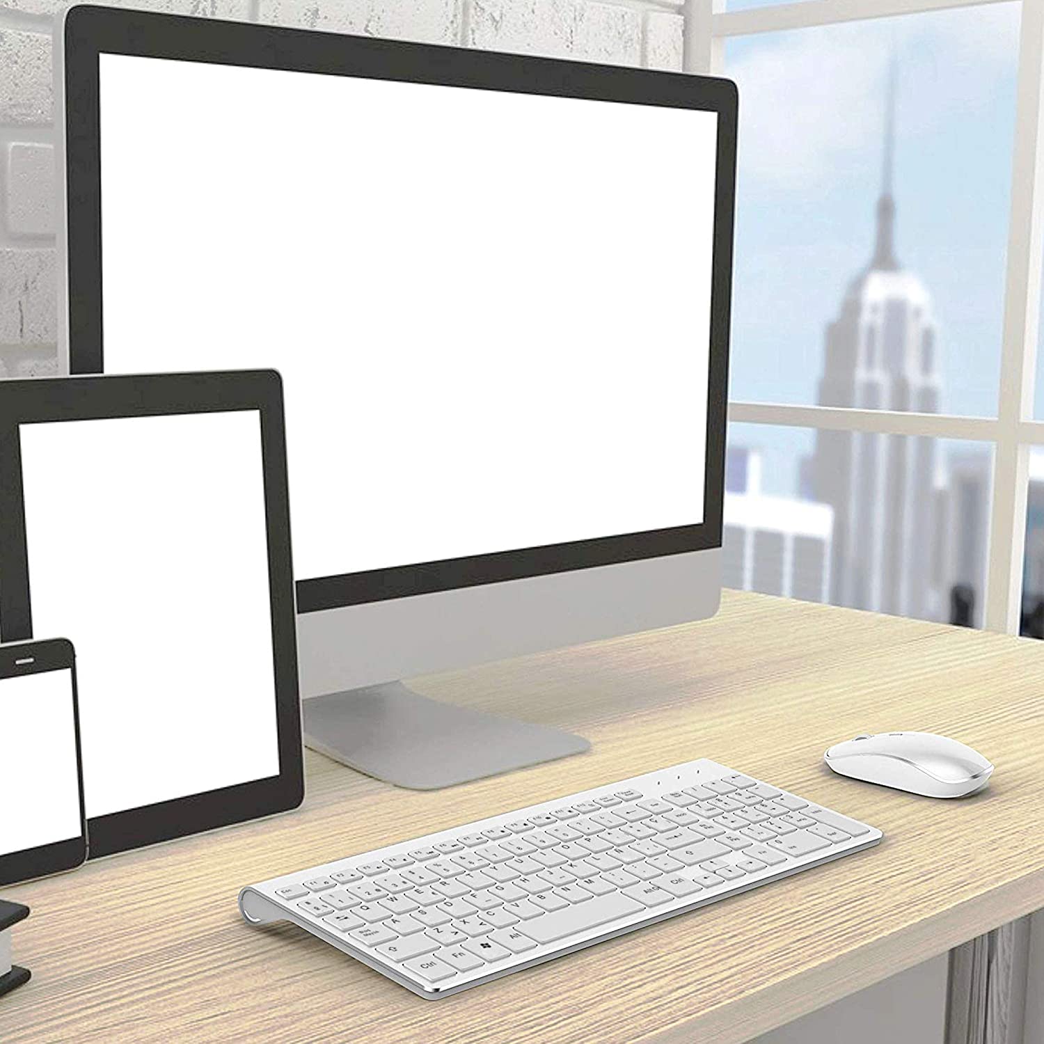 Zienstar Spanish 2.4G Stable Connection Wireless Keyboard Mouse Set with USB Receiver for Macbook PC Laptop TV BOX and Smart TV