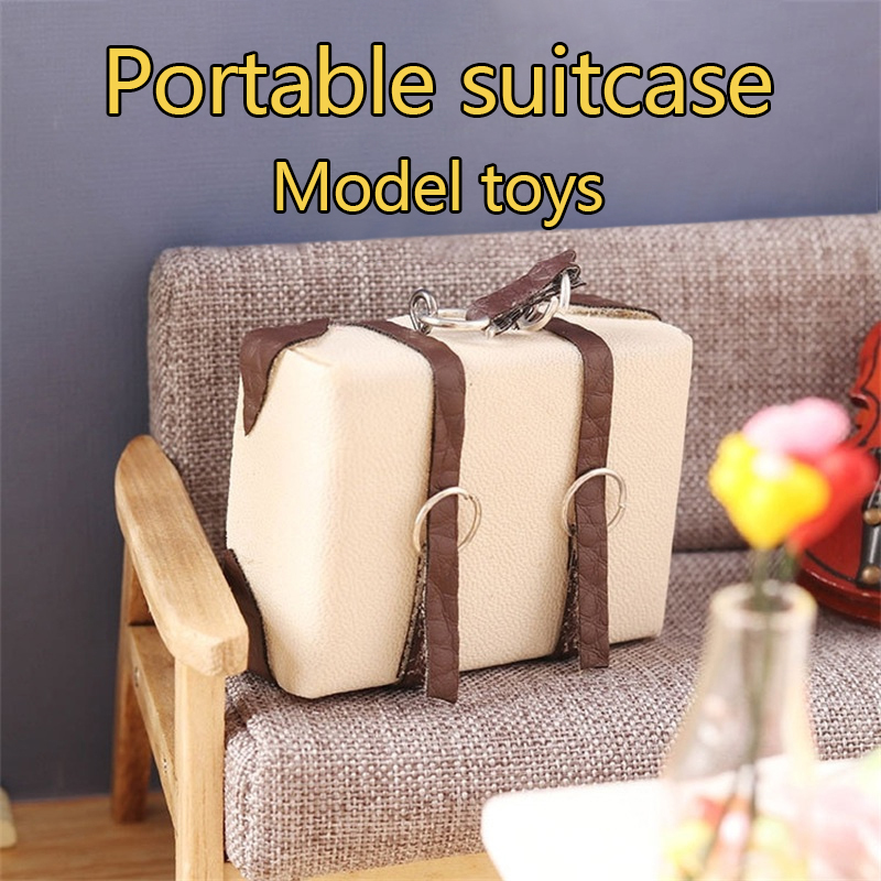 1:12 Scale Doll Leather Luggage Miniature Portable Trunk Mini Suitcase Vintage Wood Box Dollhouse Furniture Dolls Accessories