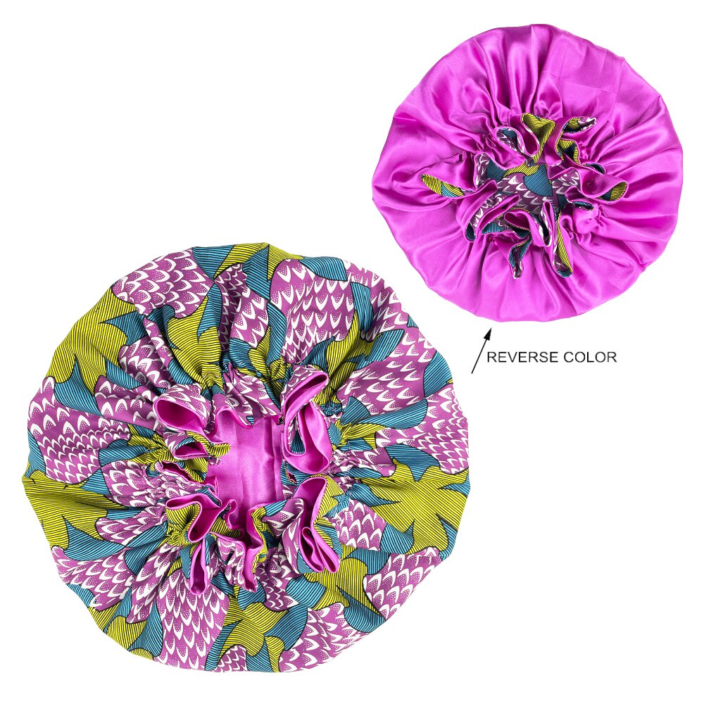 African Pattern Print Bonnet Hijabs Hat Women Night Sleep Cap Double Layer Satin Turban Extra Large Head Wear Lady Head Wrap Hat: style11