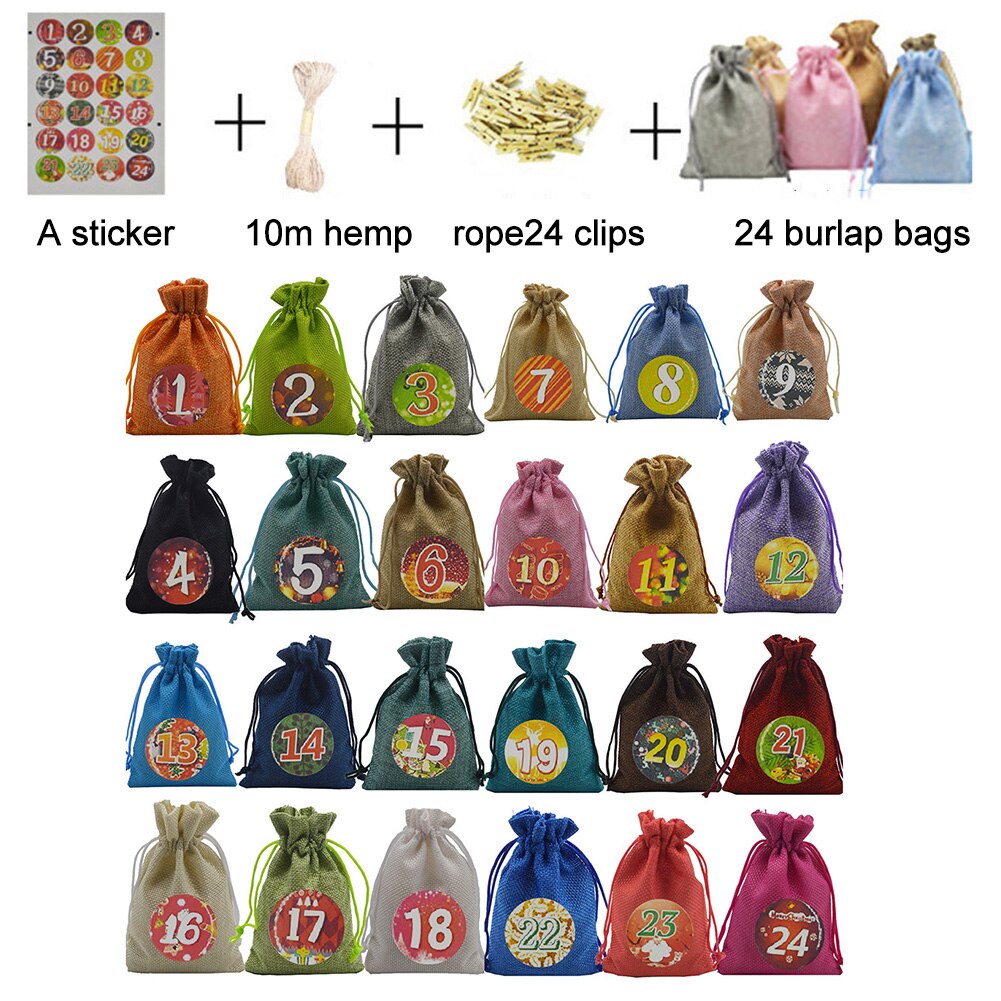 24 stuks bevat 24 cijfers stickers advent kerst kalender vulling snoep linnen zakjes zakjes jaren