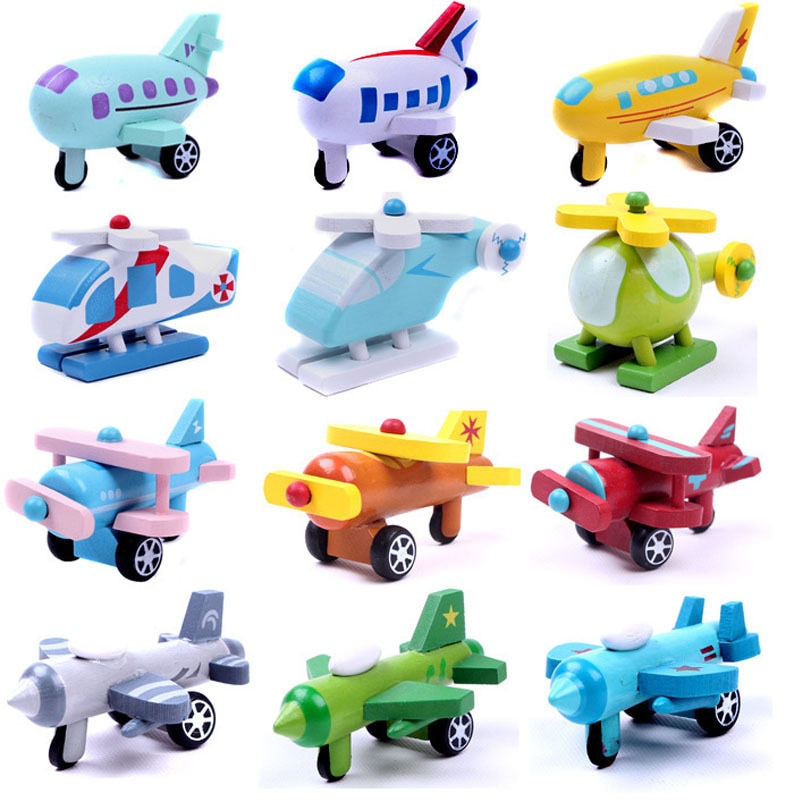 12Pcs/set Wooden mini plane series aircraft airplane wooden toys Children Birthday Festival