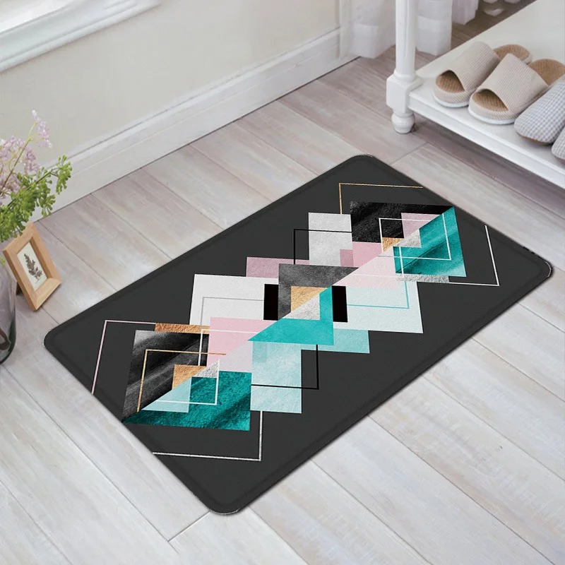 Alfombra de puerta con estampado geométrico, decoración para el hogar y el baño: 1 m² / Morado