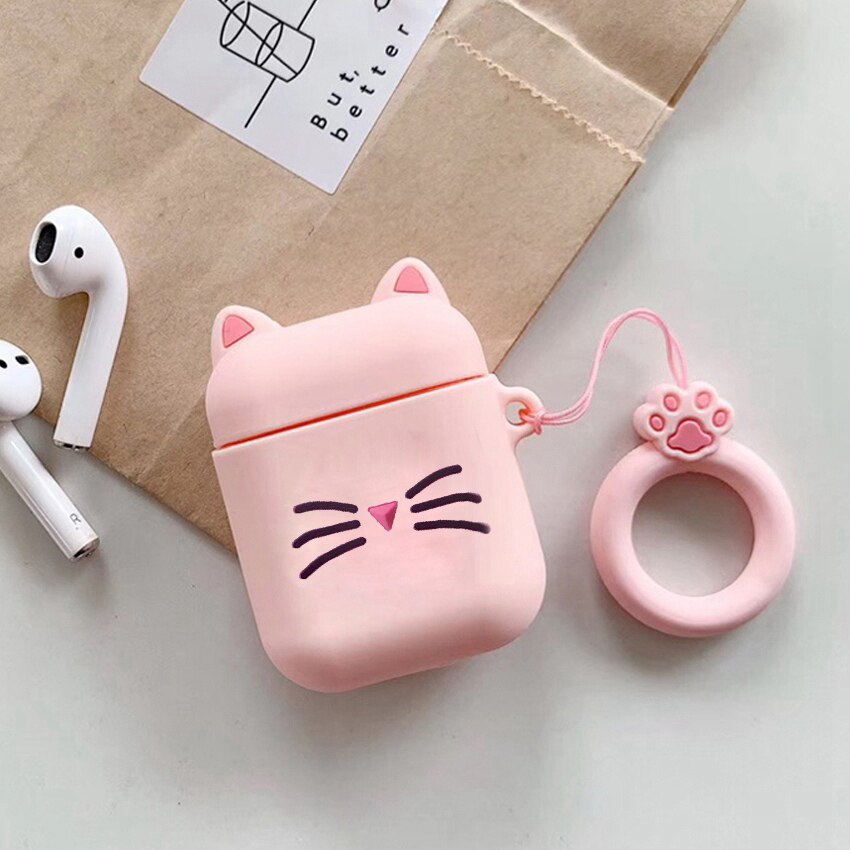 Per airpods 2 Caso Sveglio Del Fumetto Del Gatto Coperchio di Protezione con una Bella cordino Caso della copertura del silicone Per l'aria baccelli Auricolare Senza Fili capa: BK2