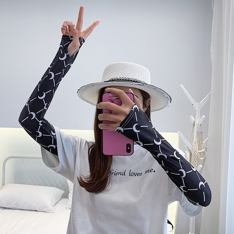 Women's Summer Net Red Ice Sleeve Cute Printing Sun Protection Oversleeves Outdoor Riding UV Protection Armband: AW13