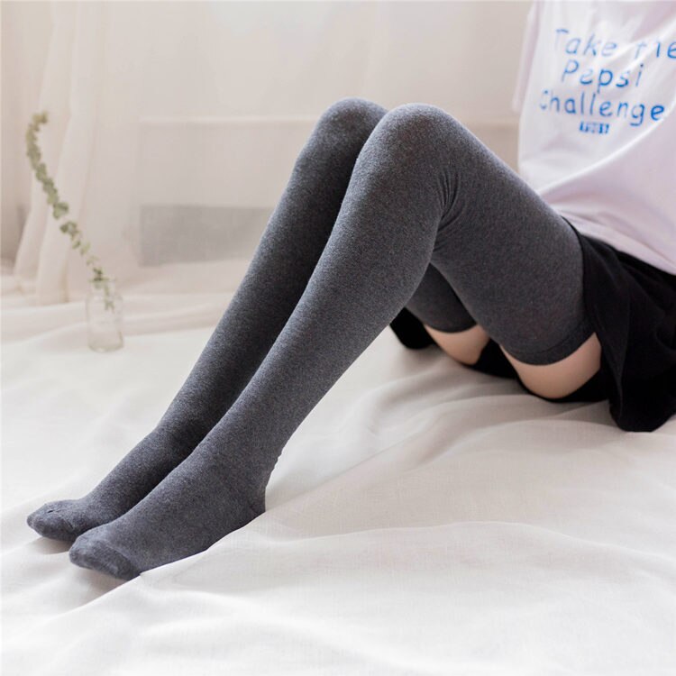 2 Paires Chaussettes Hautes - Coton Laine 80cm - Grandes Femmes Hommes: Gris foncé