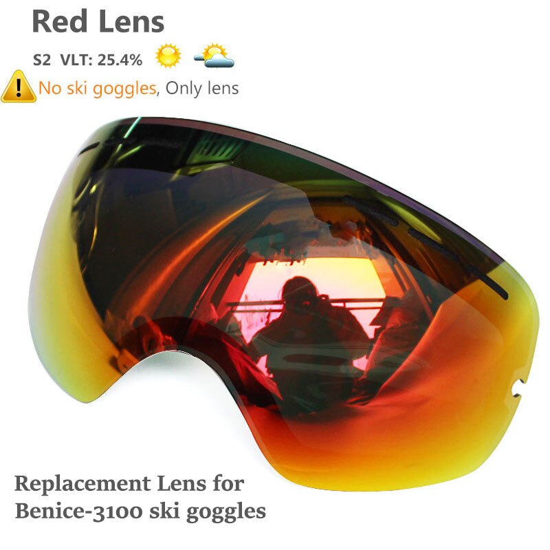 Anti-fog Ski Goggles UV400 Ski Glasses Double Layers Skiing Snowboard Snow Goggles Ski Eyewear With One Graced Brightening Lens: Red Lens Only