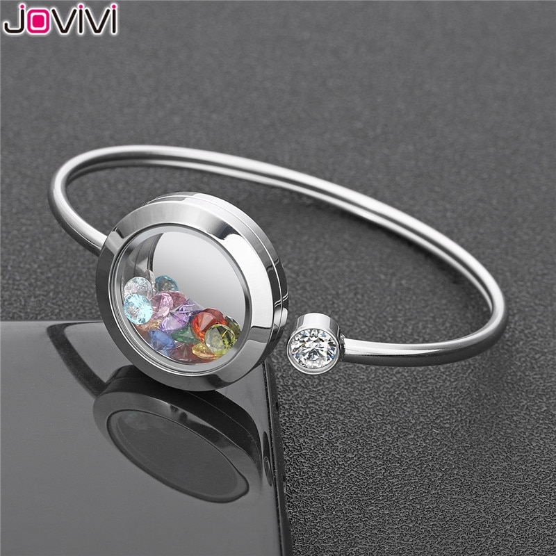Jovivi in Acciaio Inox Zircone Birthstone Bracciali memoria galleggiante Medaglione di Vetro di Fascino Del Braccialetto Del Braccialetto Delle Donne Dei Monili di DIY Che Fanno
