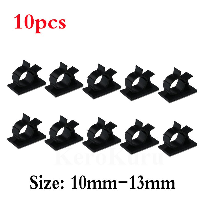 10pcs Cable Organizer Self Adhesive Cable Clips Table Cable Management Adjustable Cord Holder For Car PC TV Charging Wire Winder: black