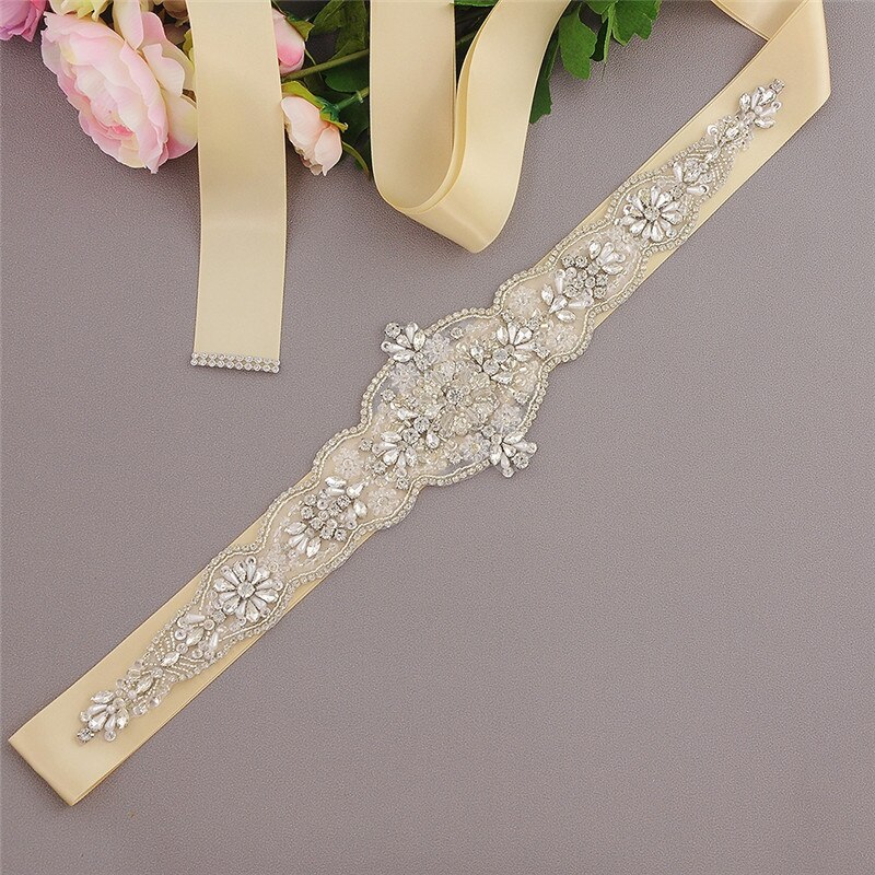Rhionestones Braut Gürtel Hochzeit Kleid Gürtel Hochzeit Kleid Zubehör Schärpe Braut Gürtel Silber Gürtel SCS349: Champagner