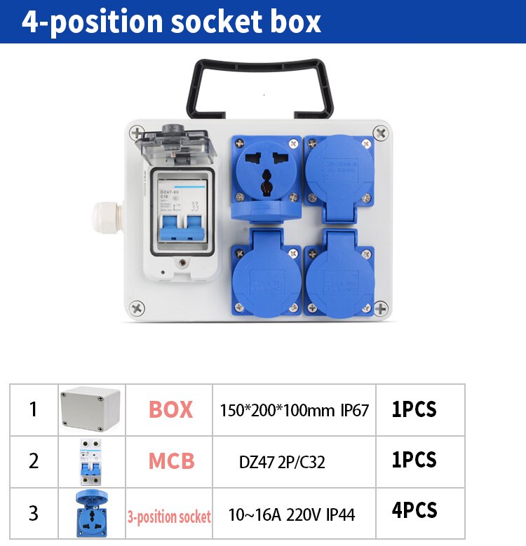 Industry Socket Distribution Box Portable Plastic Group Combine 16a 63a Waterproof Control Box 380v 220v Outdoor: 7