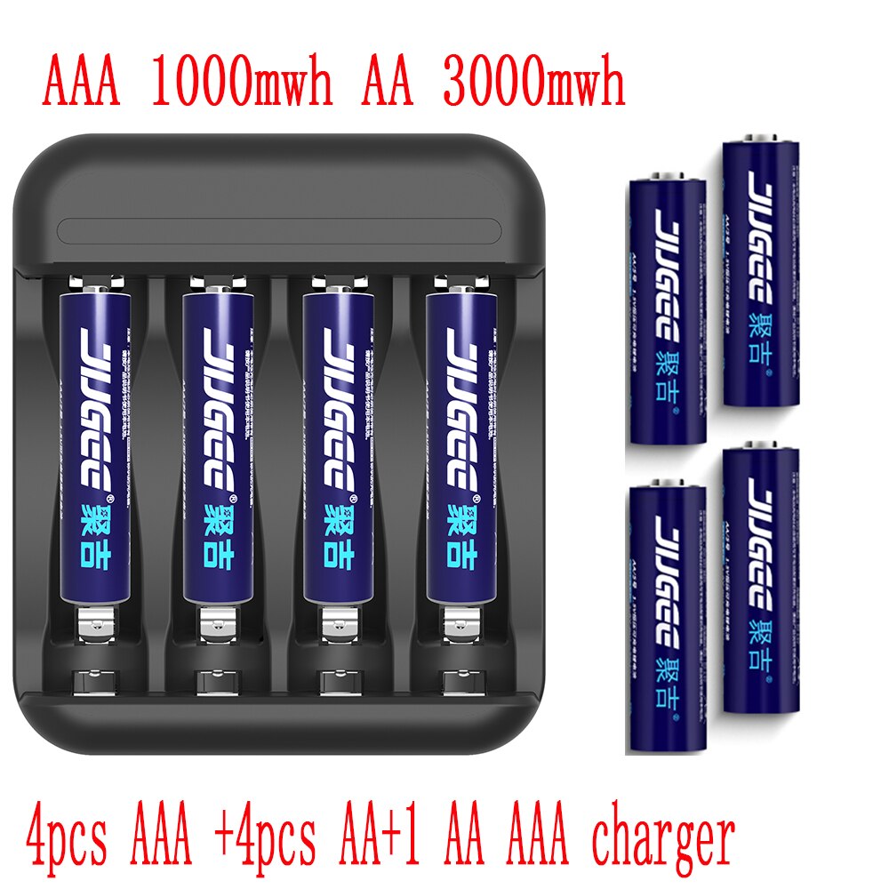Jugee 1.5V Aa 3000mwh Aaa 1000mwh Lithium Batterij Usb Oplaadbare Lithium Usb Batterij Slimme Lader: 4aaa4aa ad charger