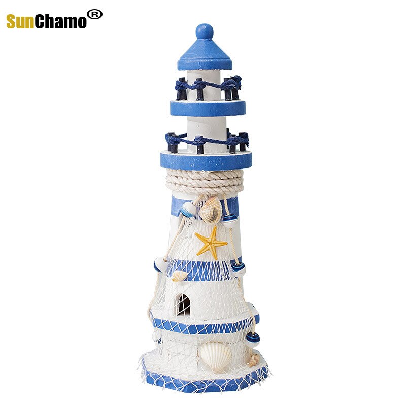 Stripe Lighthouse Simulation Model Mediterranean Wooden Handicraft Home Decorations Creativity Marine Style Decor Arts and Craft