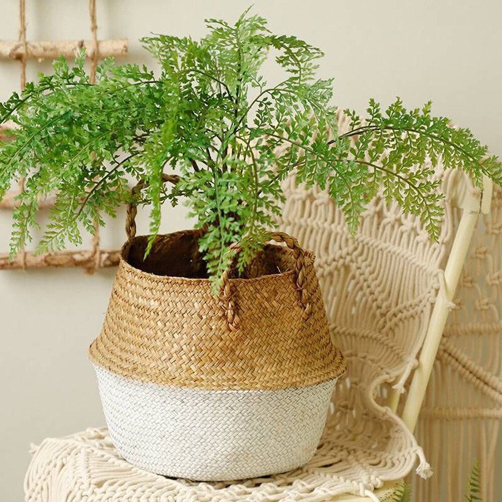 Seagrass Wicker Basket Wicker Basket Flower Pot Folding Basket Rattan Hanging Flower Pot Dirty Laundry Hamper Storage Basket