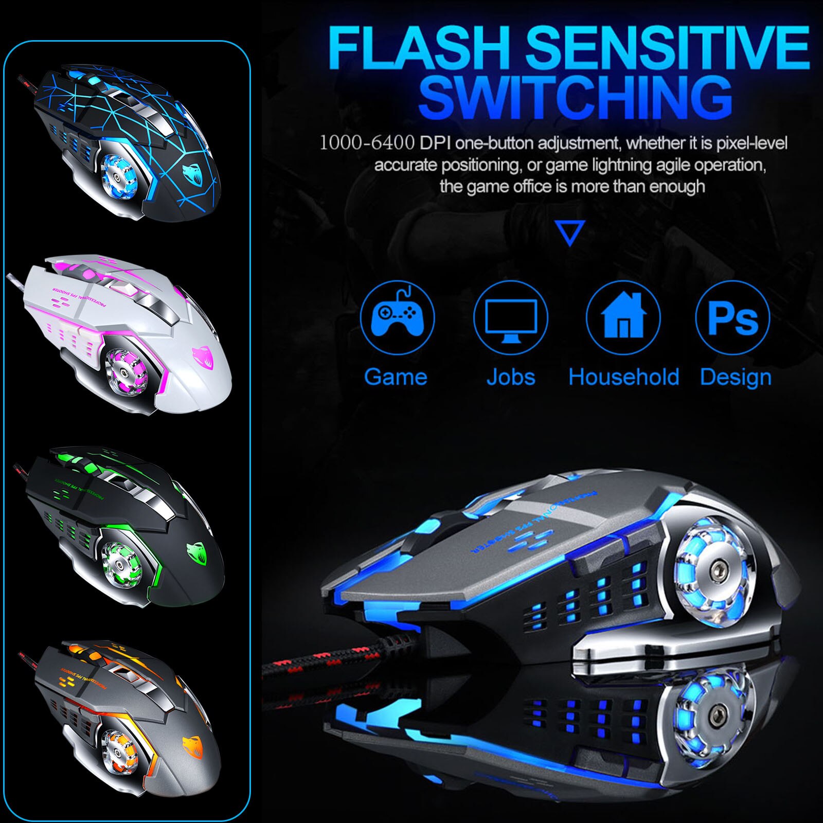 Mouse-button Audio Version Wired Gaming Mouse 6d Colorful Led Breathing 3200 Dpi Mouse For Laptop