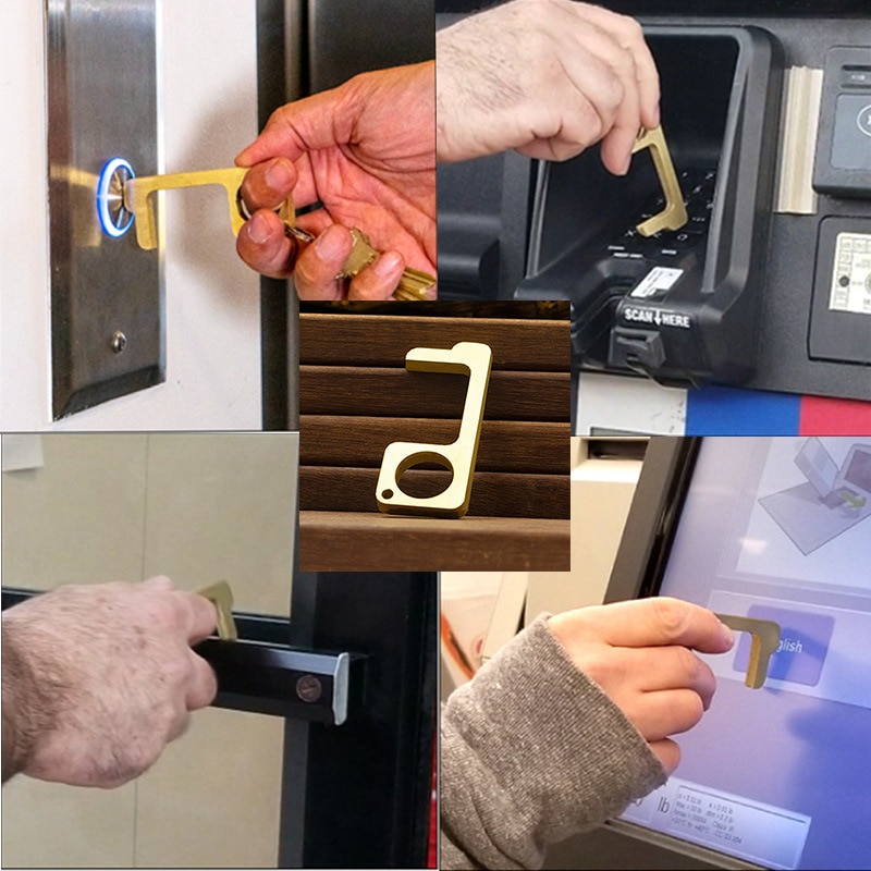 Bærbare dørhåndtag kontaktløs sikkerhedsdøråbner sikkerhedsbeskyttelse ingen berørings messing nøgleåbnersæt sikkerhedsdøråbner