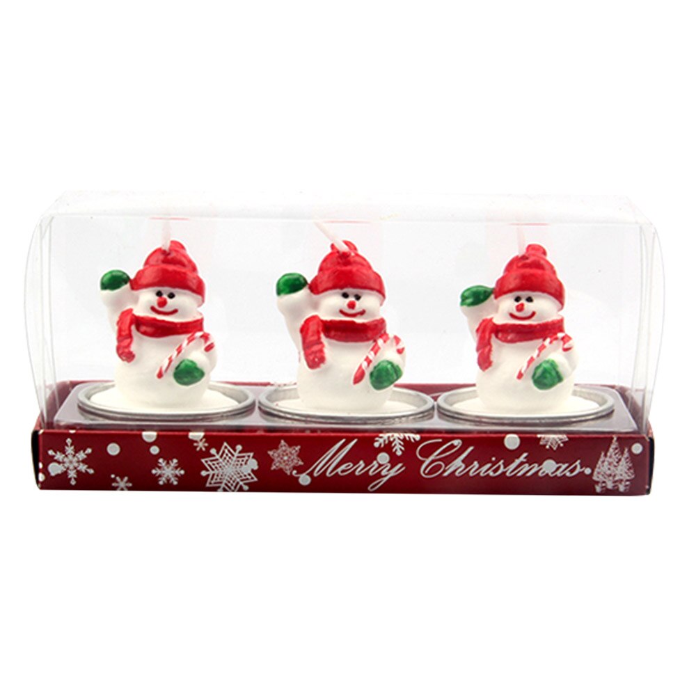 3pcs Cute Christmas Tealight Candles Santa Snowman Pine Cone Box Candle for Home Xmas Party Celebration Decorations: Snowman