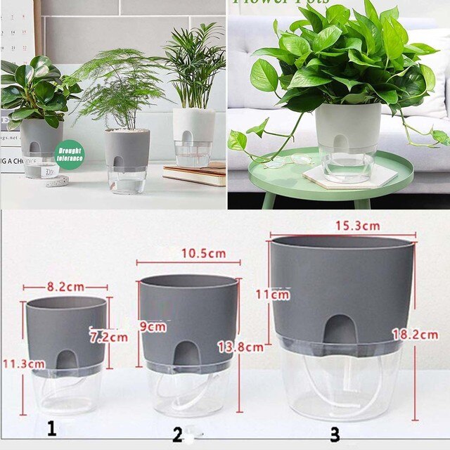 Office Decoration Flower Pots Indoor Plant Pot Auto Irrigate Automatic Water Absorption: Grey S