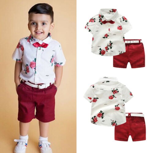 Conjunto de ropa de verano para niño, camiseta y pantalones cortos para niño, traje Formal de caballero, 2 uds., conjunto de ropa para niño de 1 a 7 T