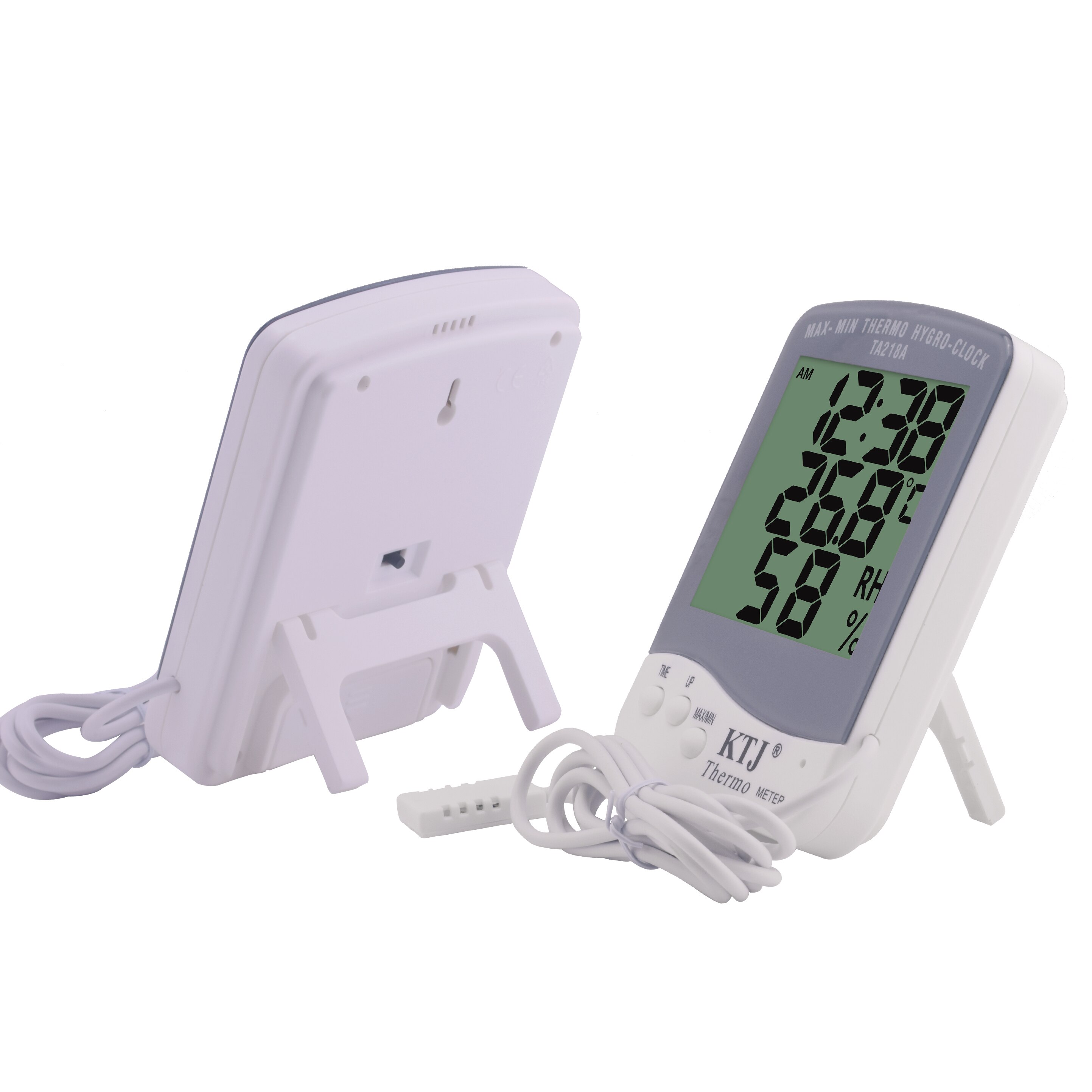 Digital LCD Indoor Outdoor Thermometer Hygrometer C/F Home Temperature Humidity Meter Clock External Probe Sensor Cable