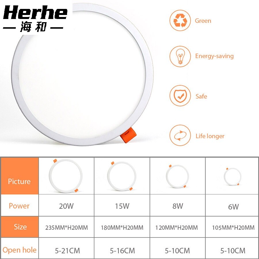 Panneau lumineux led 6w 8w 15w 20w | Taille de trou réglable lampe à ronde mince,