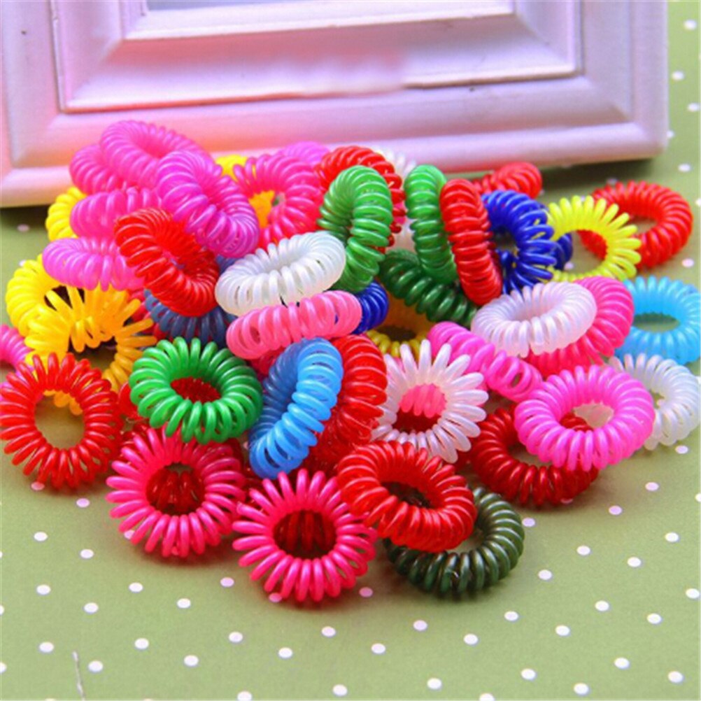 10 Uds Goma de resorte de plástico para lazos para el cabello sin pliegues bobina lazo para el cabello Cola de Caballo claro cable de teléfono bandas elásticas para el cabello accesorios para el cabello