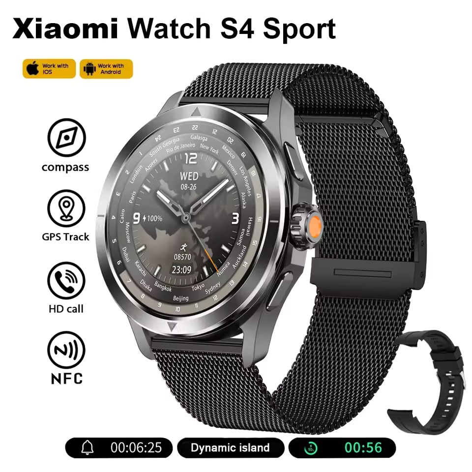 S4 ultra per Xiaomi Braccialetto Intelligente Orologio Da Uomo AMOLED Schermo HD Chiamata Bluetooth GPS Traiettoria NFC Frequenza Cardiaca Bussola SmartWatch: Blu