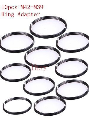 10 pièces 39mm 42mm pas à pas vis monture adaptateur d'objectif anneau M39-M42 pour filtres, lentille, pare-soleil, capuchon d'objectif, etc.
