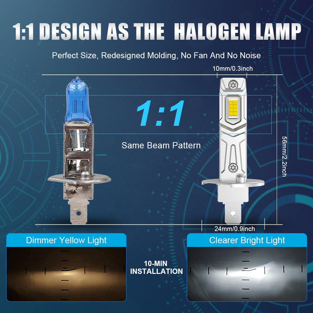 NLpearl 2 Stuks 20000LM H3 LED Koplamp Lamp Canbus High Power 90W Auto Hoofd Mistlamp Fanless Draadloze Mini size Auto Lamp 6000K