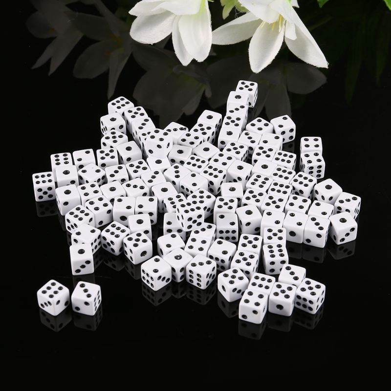 100 Pcs 8mm Plastic White Game Dice Six Sided Decider Birthday Parties Board Game