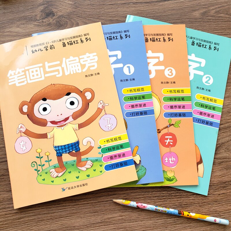 4 Books Chinese Characters Stroke Literacy Book Practice Copybook Pinyin Cards With Picture Read Chinese Literacy Exercise Early