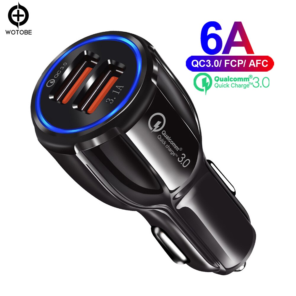 30W QC3.0 Autolader, snel Opladen 3.0 Mobiele Telefoon Oplader 2 Poort Voor Iphone/Ipad Samsung Huawei Xiaomi Rapid Auto En 3A Kabel: black