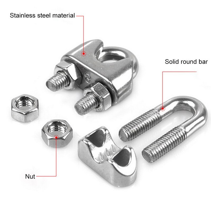 Stainless Steel Wire Rope Cable Clip Stainless steel construction rust corrosion resistant 2Pcs